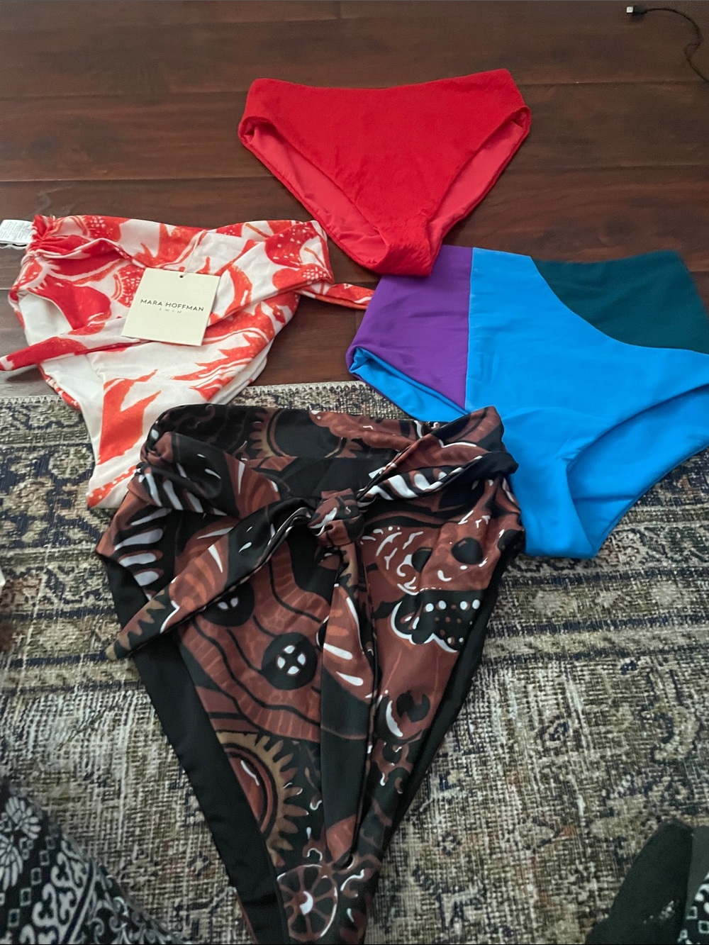 Mara Hoffman Mixed Swim Bottoms in Red, Orange, Blue, Purple and Brown